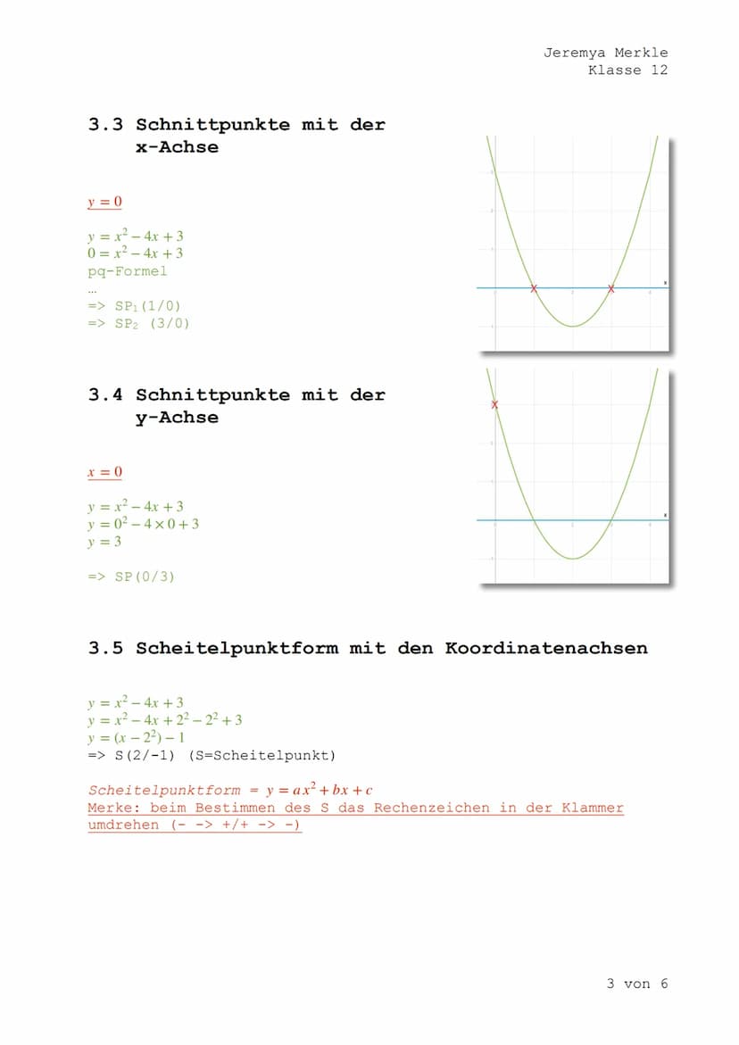3. Parabeln
3.1 Erscheinungsbild von Parabeln
3.1.1 Normalparabel
•y=x²
• S (0/0)
für x immer die Zahlen der Wertetabelle
einsetzten und qua