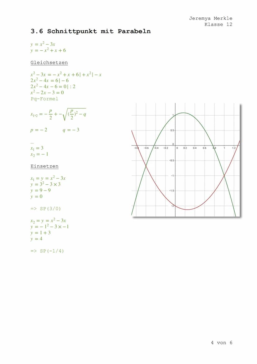 3. Parabeln
3.1 Erscheinungsbild von Parabeln
3.1.1 Normalparabel
•y=x²
• S (0/0)
für x immer die Zahlen der Wertetabelle
einsetzten und qua
