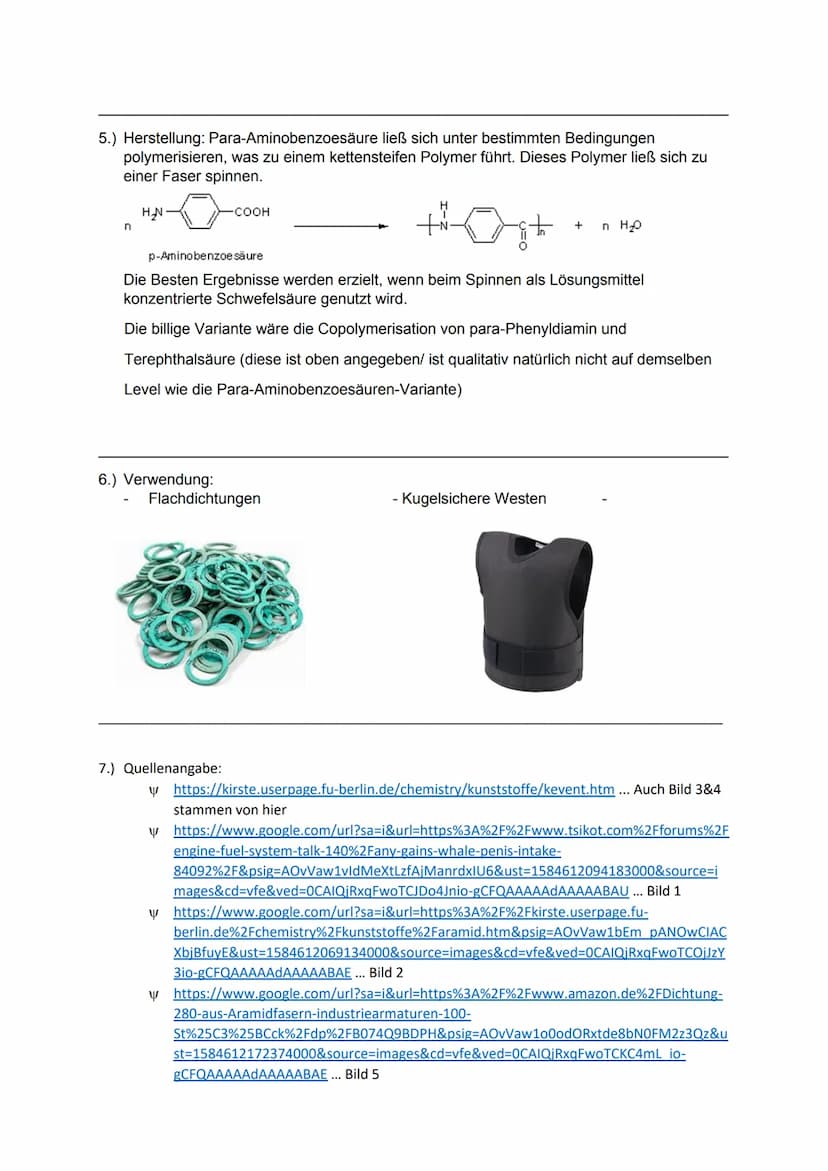 Kunststoff (Markenname): Kevlar
1.) Ganzer Name: Aramid-Fasern aus Poly (p-phenylen-terephthalamid)
Karosserieteile
2.) Strukturformel:
3.) 
