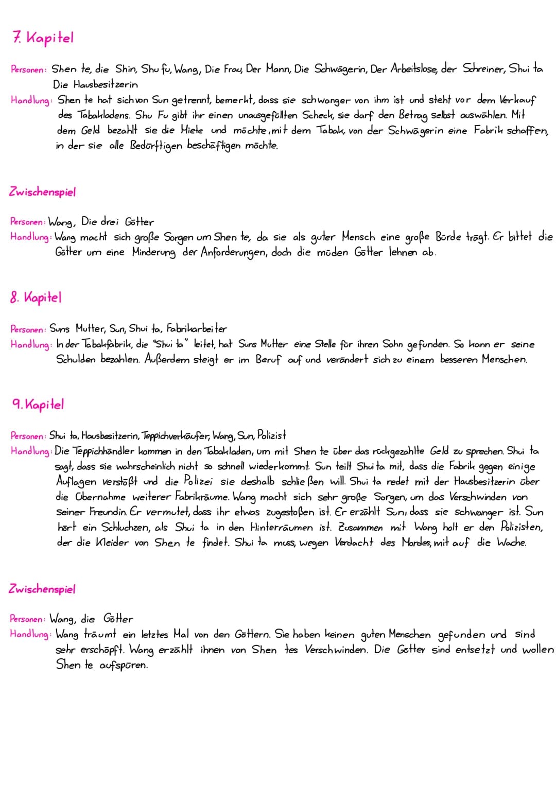 Vorspiel
Personen: Wang, Die drei Götter, Shen te
Handlung: Die drei Götter suchen in Sezuan nach einem guten Menschen, der ihnen eine Unter