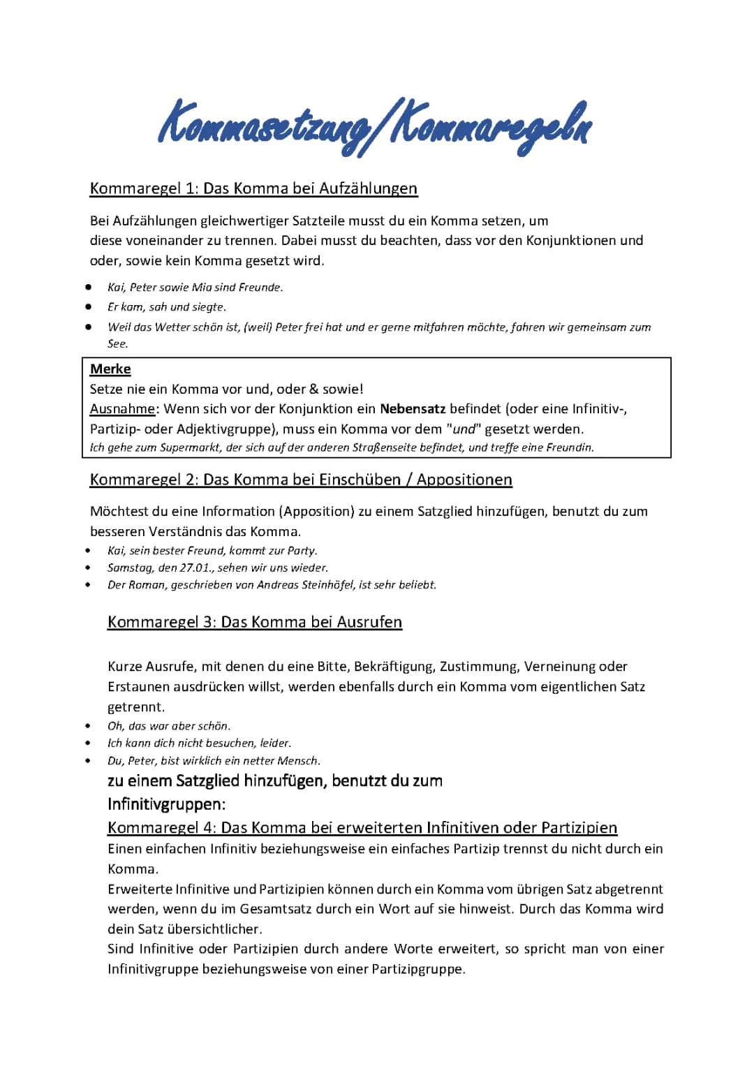 Kommasetzung/Kommaregel