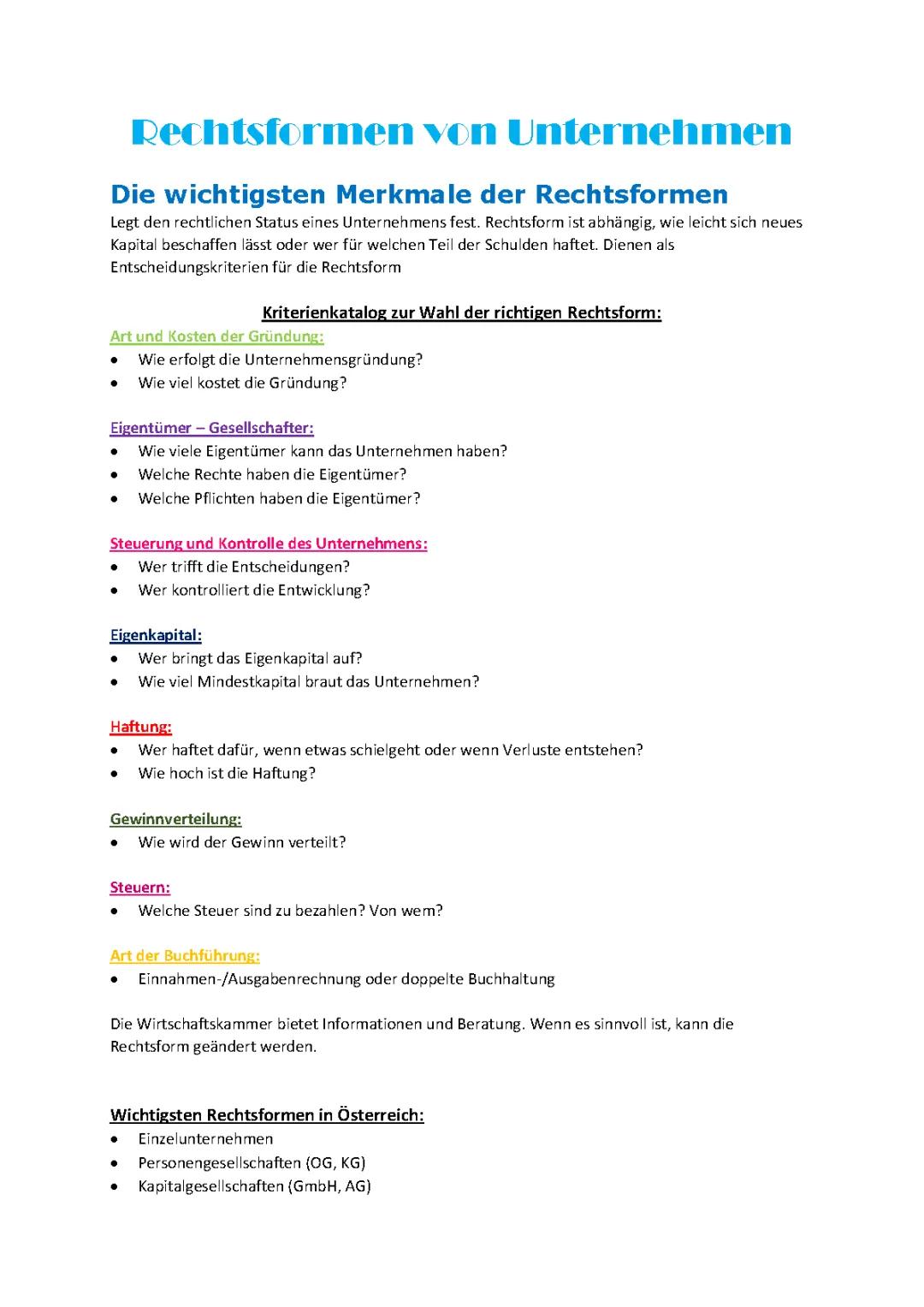 Die verschiedenen Rechtsformen von Unternehmen