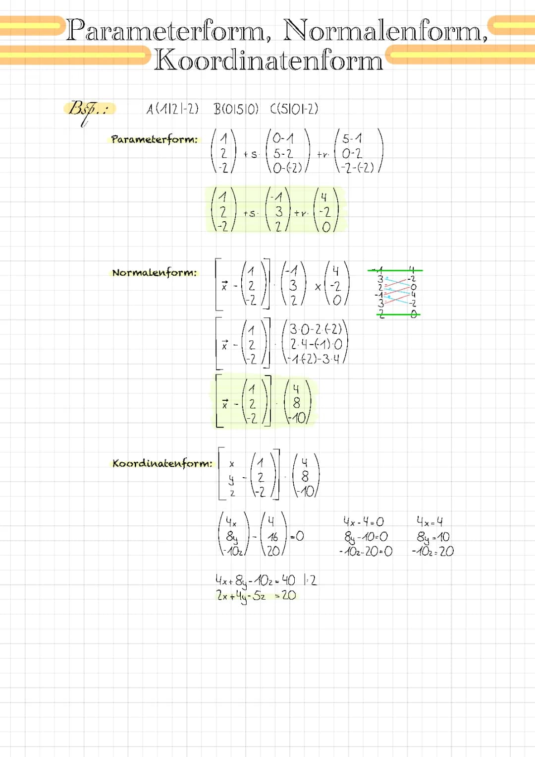 Parameterform, Normalenform, Koordinatenform