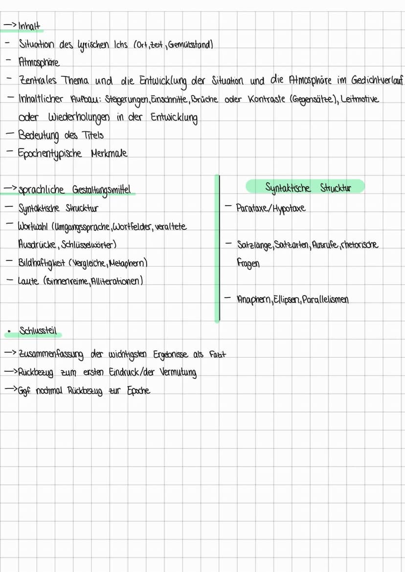 I. Lest das Gedicht mehrfach und gründlich.
II. Unterstreicht zentrale Stellen farbig.
Vorarbeit für eine Gedichtsanalyse
III. Schreibt Anme