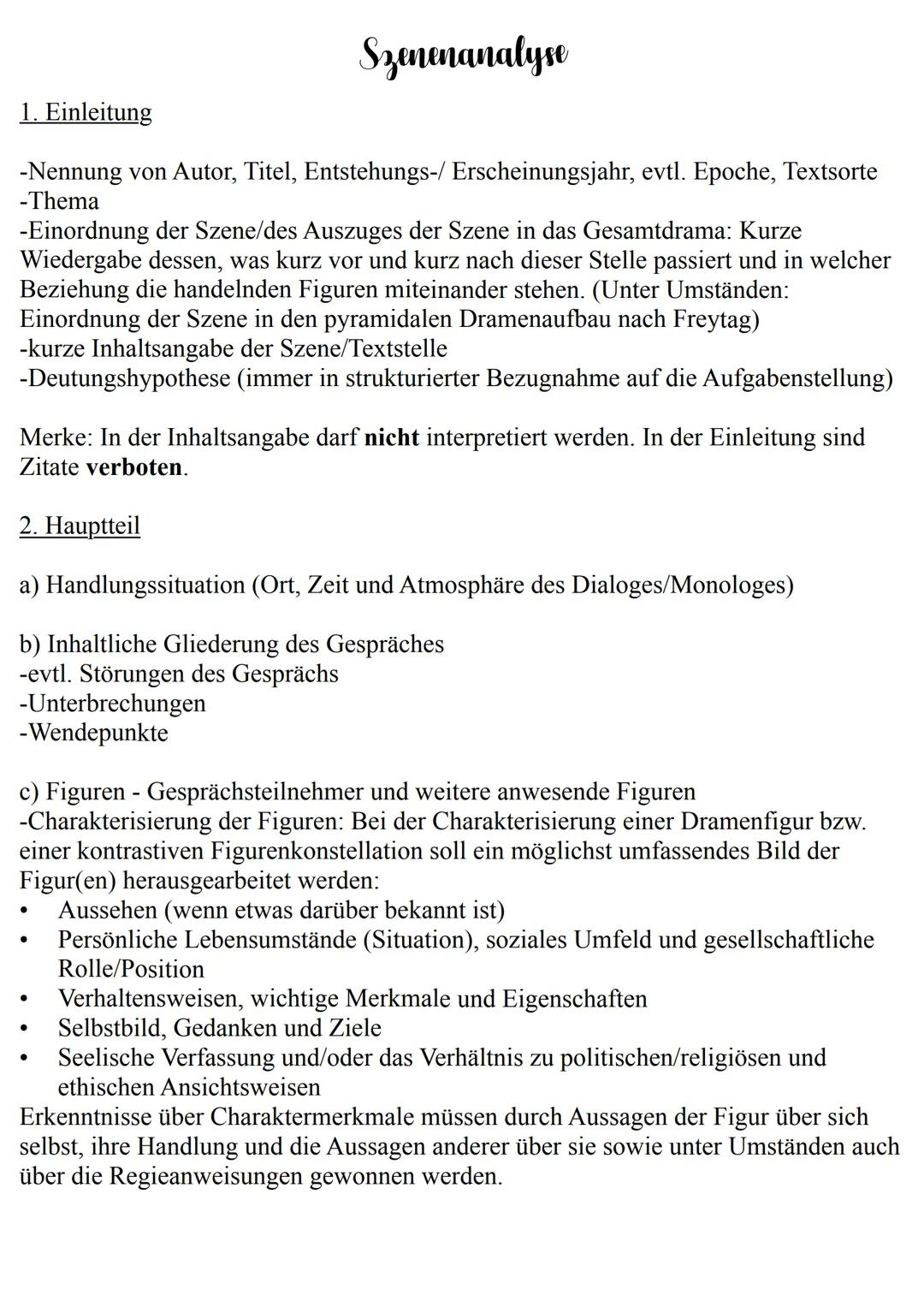 1. Einleitung
-Nennung von Autor, Titel, Entstehungs-/ Erscheinungsjahr, evtl. Epoche, Textsorte
-Thema
Szenenanalyse
-Einordnung der Szene/
