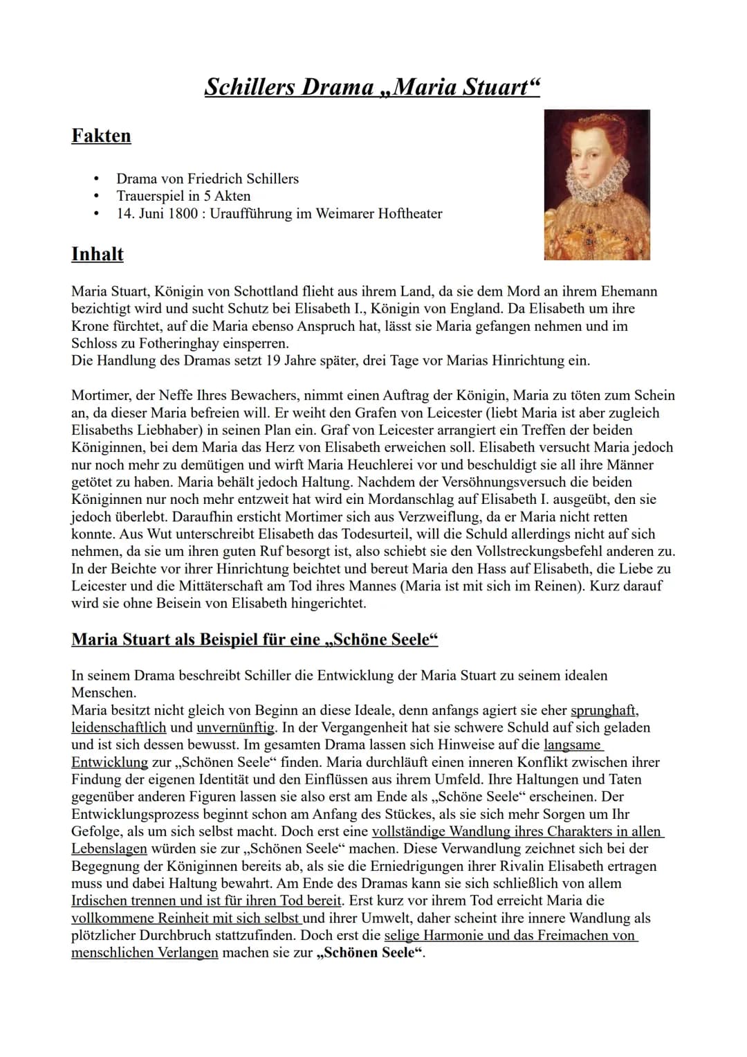 Fakten
●
Schillers Drama „Maria Stuart"
Drama von Friedrich Schillers
Trauerspiel in 5 Akten
14. Juni 1800: Uraufführung im Weimarer Hofthea