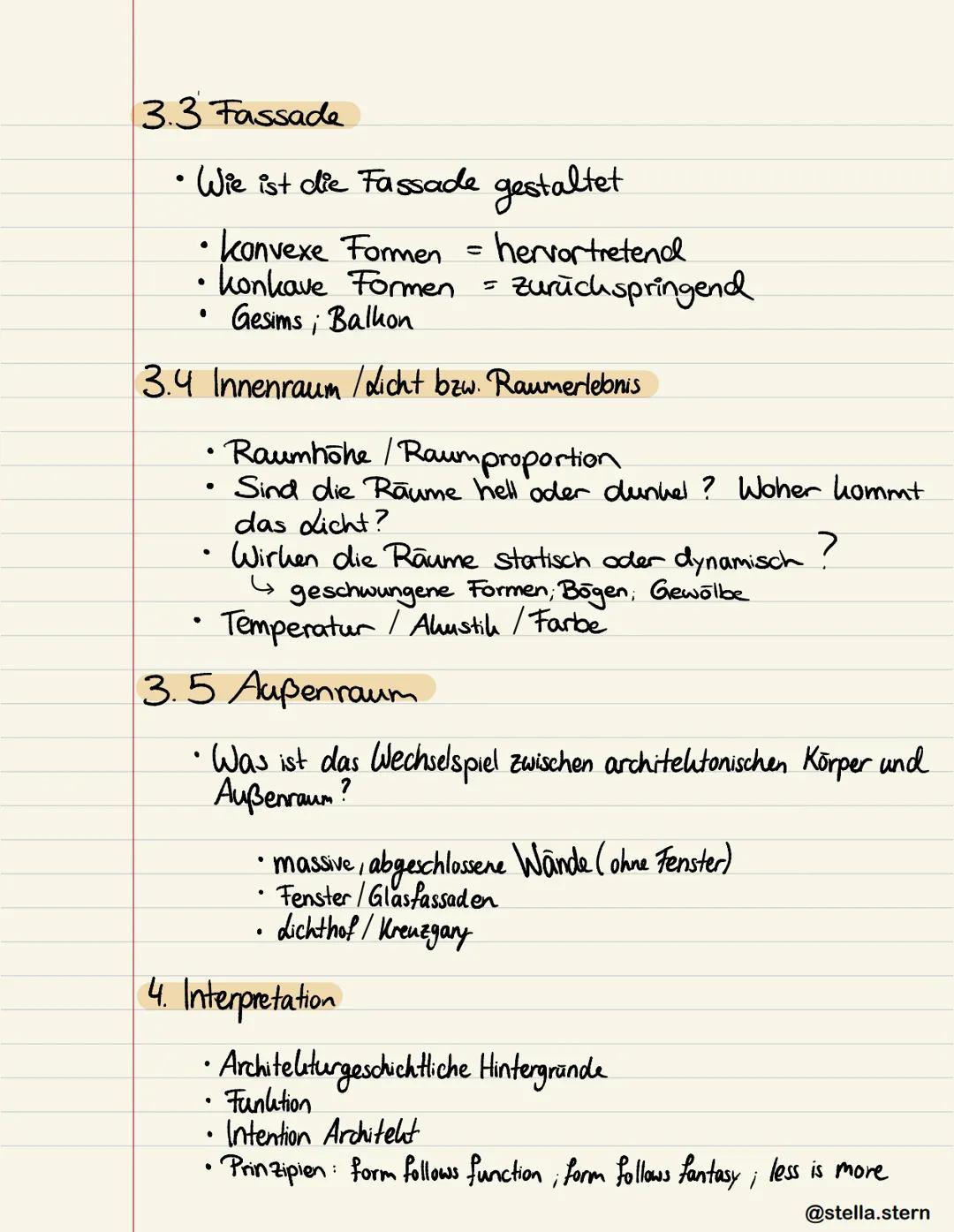 3.3 Fassade
• Wie ist die Fassade gestaltet
• konvexe Formen = hervortretend
• konkave Formen = zurüchspringend
Gesims, Balkon
●
3.4 Innenra