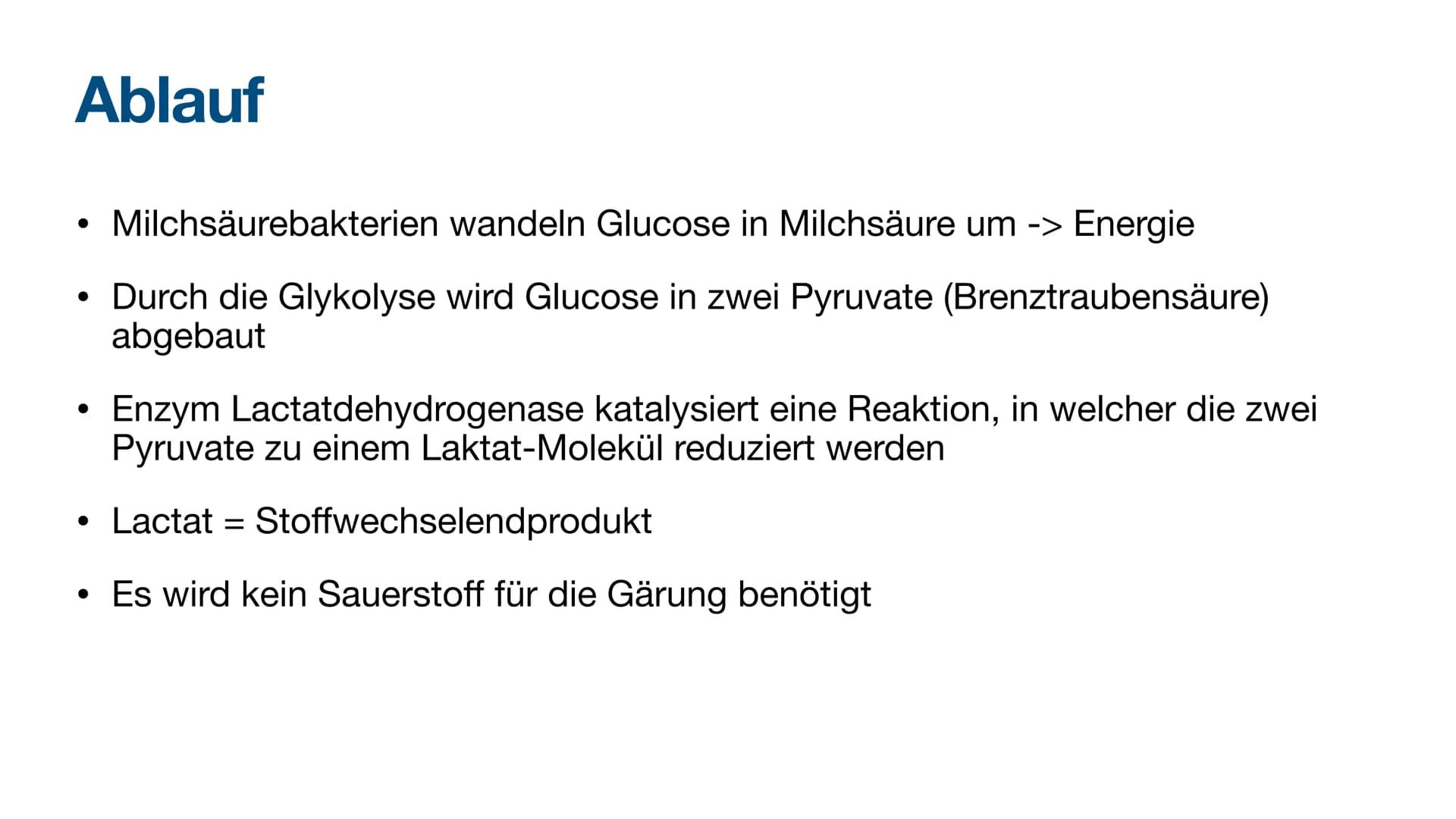 Milchsäuregärung Gliederung
●
●
●
Voraussetzungen für den Ablauf
Ablauf
Energiebilanz
Milchsäuregärung im Körper Vorraussetzungen für den Ab