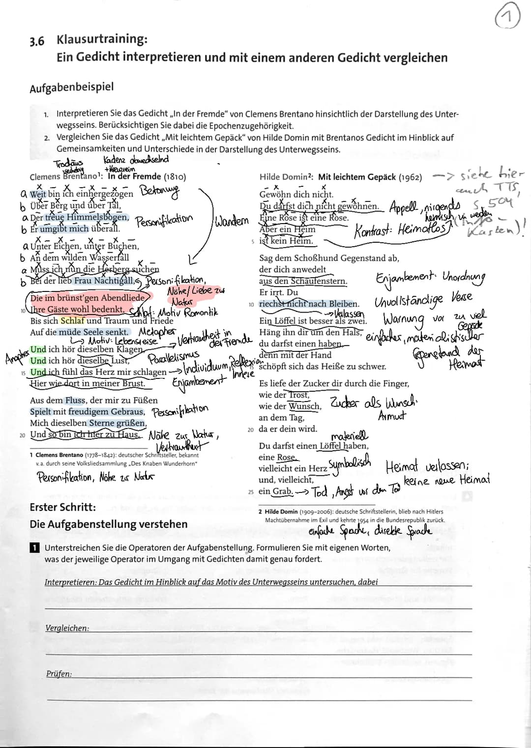 Reiselyrik Analyse „In der Fremde“, Vergleich mit „Mit leichtem Gepäck“