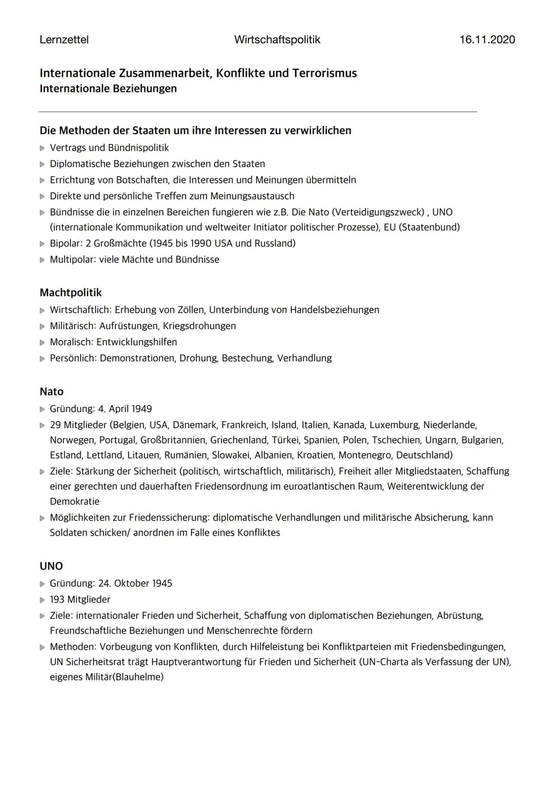 Lernzettel
Wirtschaftspolitik
Internationale Zusammenarbeit, Konflikte und Terrorismus
Internationale Beziehungen
16.11.2020
Die Methoden de