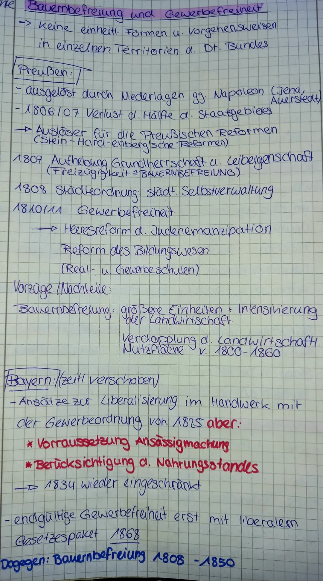 Bauernbefreiung und Gewerbefreiheit
- keine einheit. Formen u. Vorgehensweisen
in einzelnen Territorien d. Dr. Bundes
Preußen:
ausgelöst dur