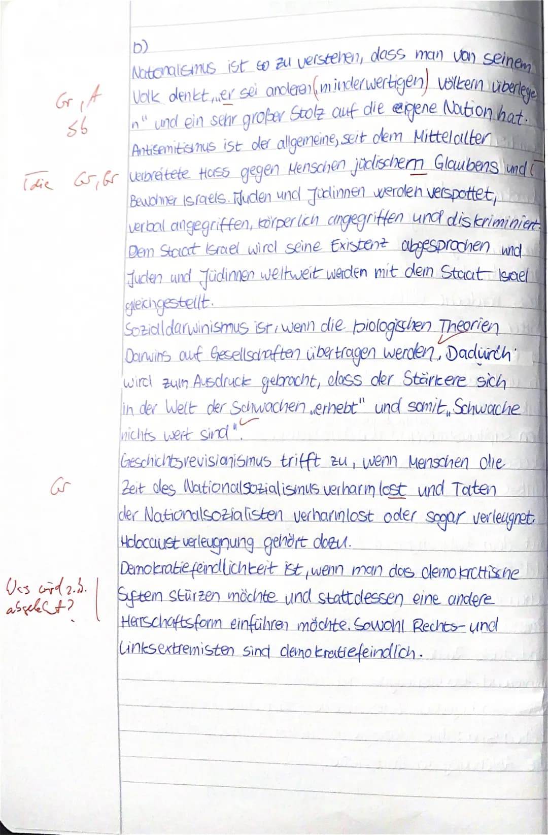 1. Klassenarbeit
04.11.2021
Aufgabe 1.)
(a) Rechtsextremismus ist eine radikal vertretene Form
von rechtem Gedankengut. Rechtsextremisten si