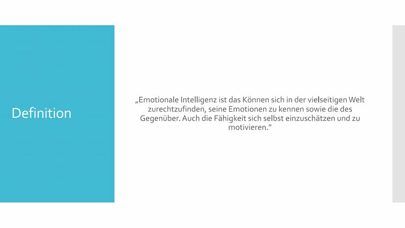 Emotionale Intelligenz
Was nützt ein hoher IQ, wenn man ein emotionaler Trottel ist? 1.
2.
Emotionen
Geschichte der emotionalen Intelligenz
