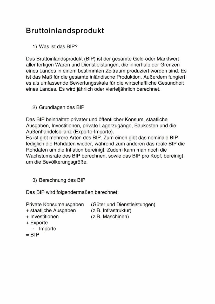 
<h2 id="wasistbip">Was ist BIP?</h2>
<p>Das Bruttoinlandsprodukt (BIP) ist der gesamte Geld- oder Marktwert aller fertigen Waren und Dienst