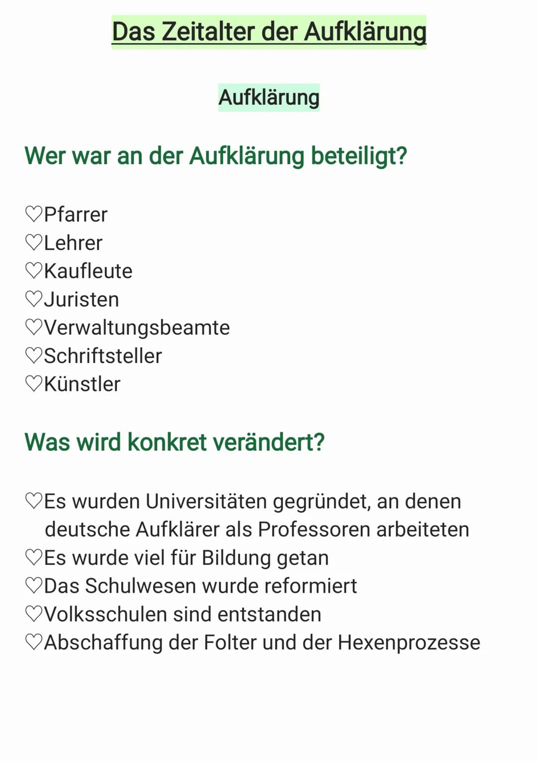 Das Zeitalter der Aufklärung
♡Pfarrer
♡Lehrer
Wer war an der Aufklärung beteiligt?
Aufklärung
♡Kaufleute
♡Juristen
Verwaltungsbeamte
♡Schrif