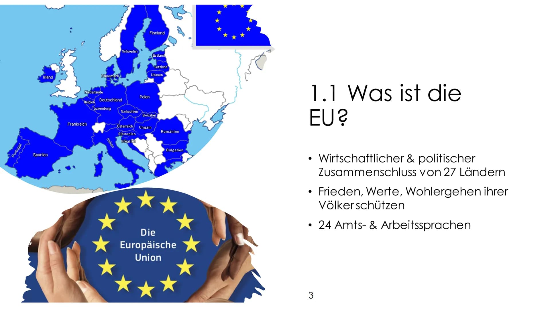 Inwiefern stellt die EU ein Erfolgskonzept dar? Gliederung
1. Die EU im Überblick
1.1 Was ist die EU?
1.2 Entstehung der EU
2. Europäische I