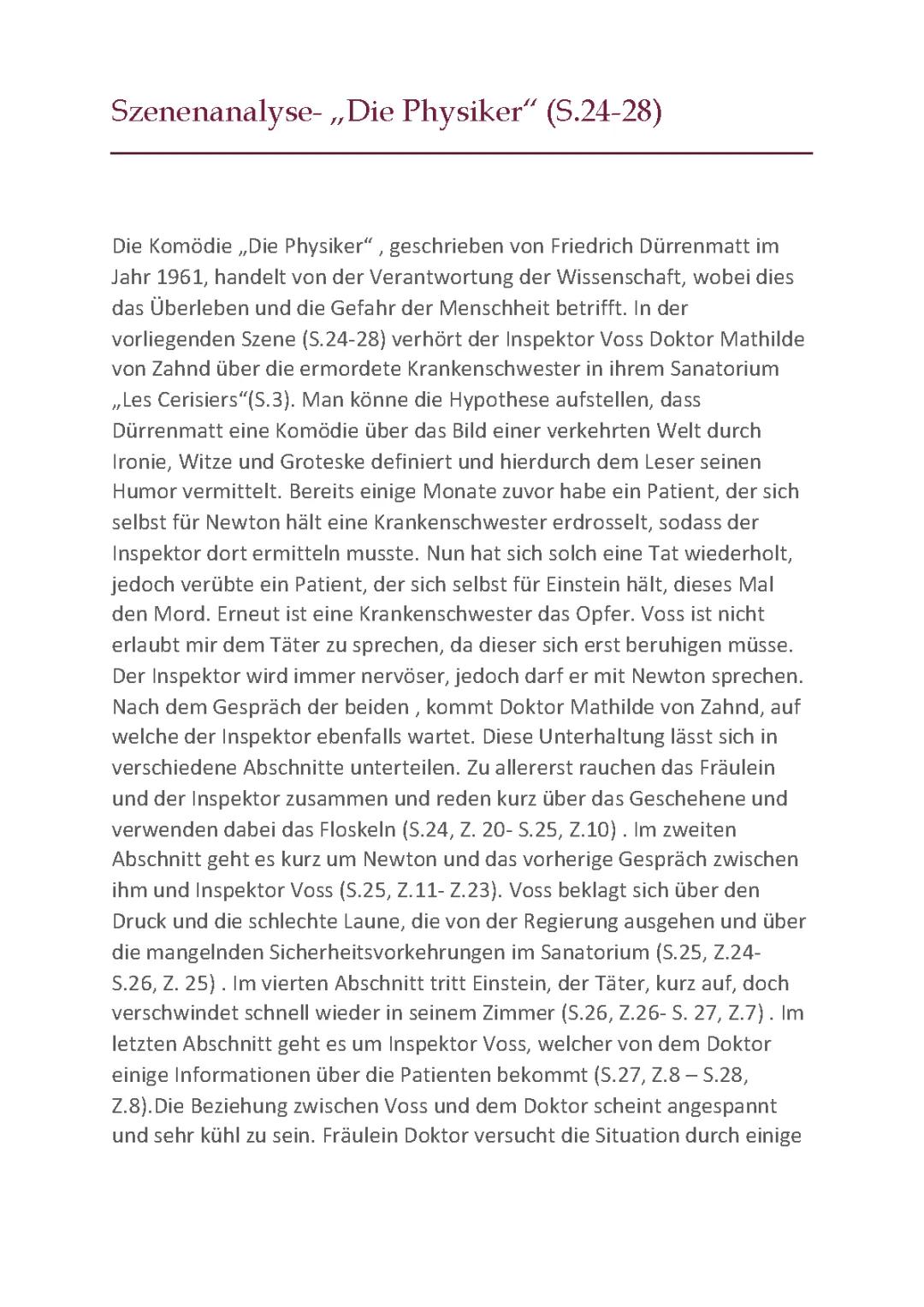 Die Physiker - Szenenanalyse Seiten 24-28: Was passiert am Ende und wer ist verrückt?