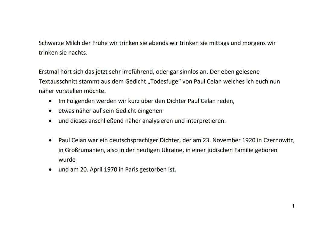 Gedicht „Todesfuge“ - Paul Celan Referat