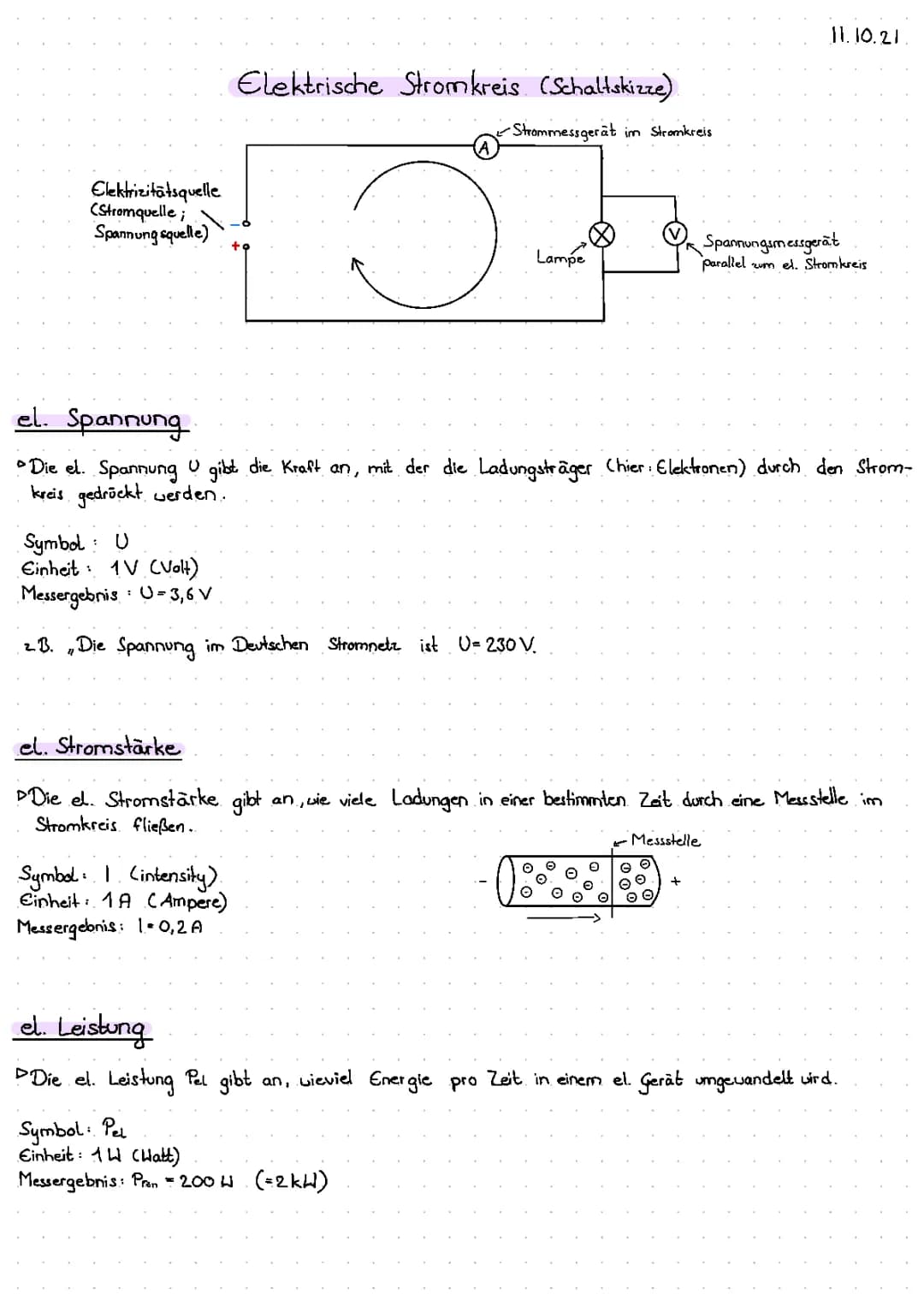Physik Spannung, Stromstärke, Leistung