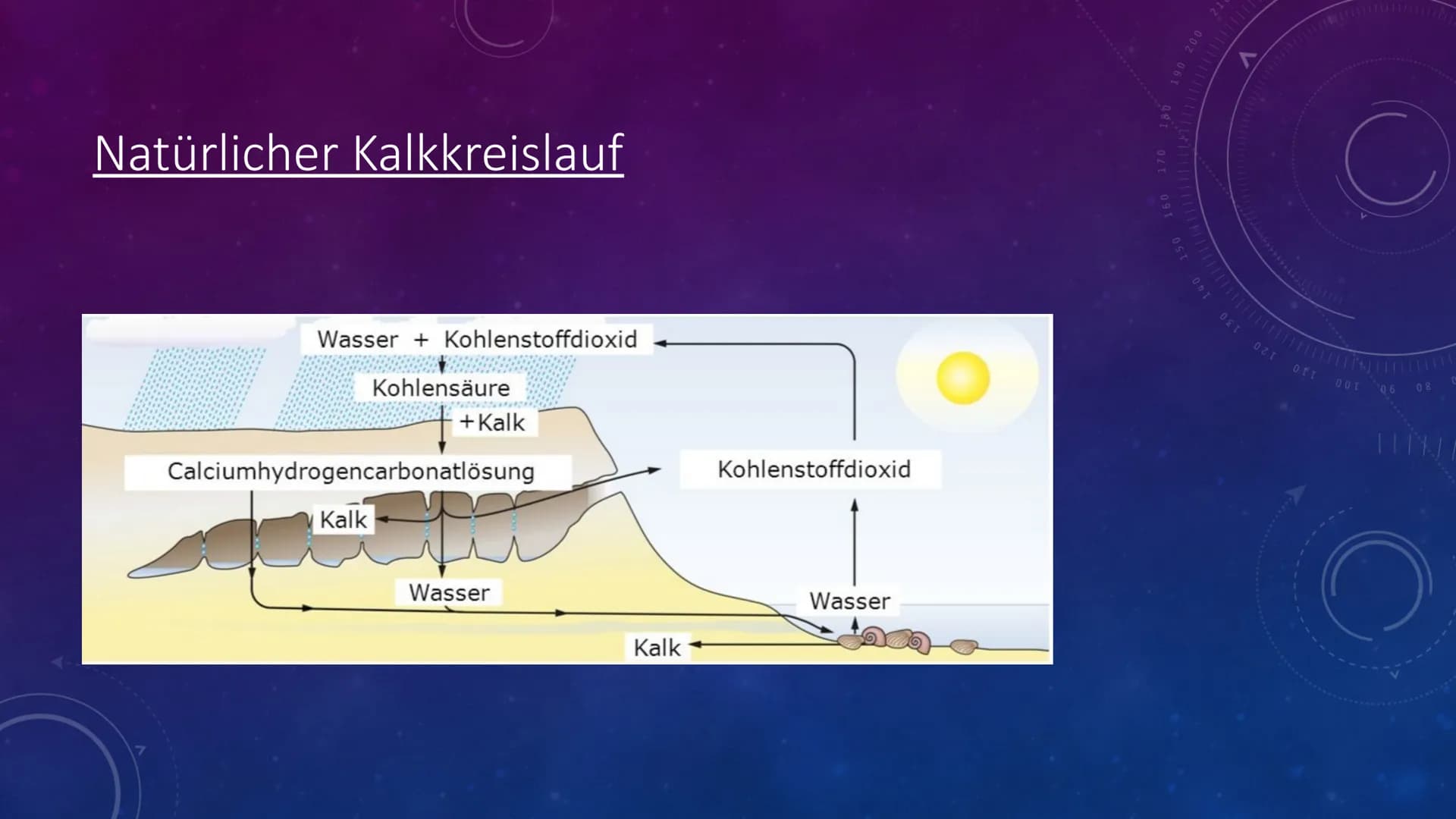 201
KALKKREISLAUF Gliederung
1.natürlicher Kalkkreislauf
1.1 Schritte
1.2 Beispiel
1.3 Bedeutung
2.technischer Kalkkreislauf
2.1 Schritte
2.