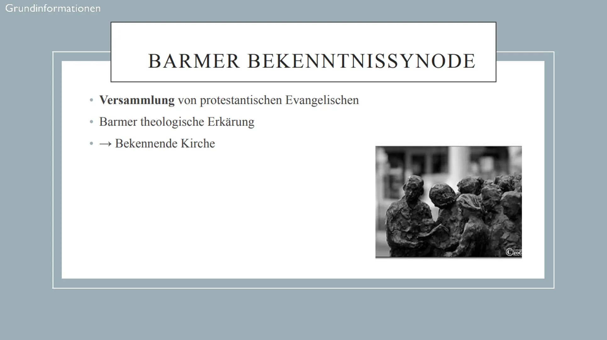 Kirche im dritten
Reich
Wurde die Kirche ihren Aufgaben gerecht? GLIEDERUN
Grundinformationen
Barmer theologische Erklärung
Verhältnis Kirch