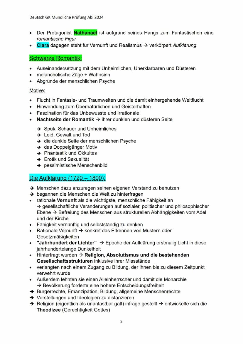 Deutsch GK Mündliche Prüfung Abi 2024
Q1.1- Lyrik der Romantik
→ Reaktion auf das Monopol der Vernunft gerichteten Philosophie der Aufklärun