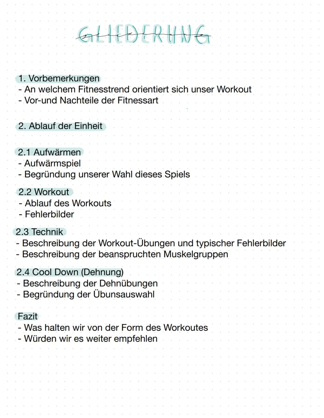 VON
LEHRKRAFT
Sport
GESTALTUNG EINES WORKOUTS
& Bet
Strong &
FACH: Sport Grundkurs
THEMA: Ausarbeitung eines Workoutes GLIEDERUNG
1. Vorbeme