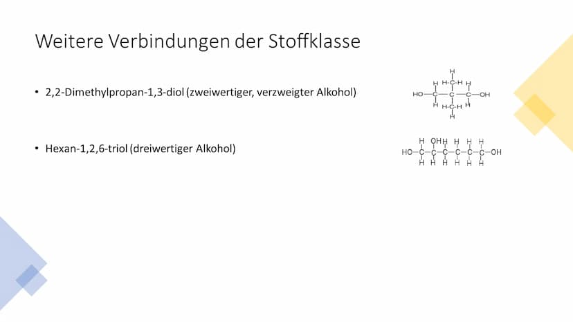 Mehrwertige Alkohole Inhaltsverzeichnis
• Was sind mehrwertige Alkohole?
Wichtige Verbindungen der Stoffklasse
• Weitere Verbindungen der St