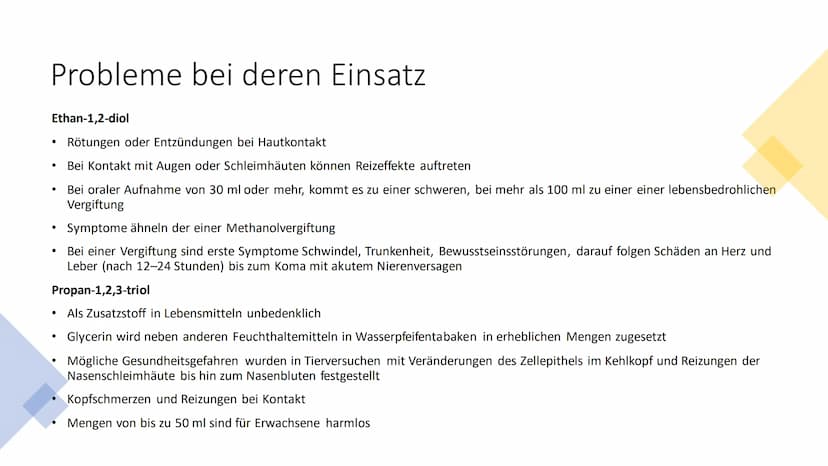 Mehrwertige Alkohole Inhaltsverzeichnis
• Was sind mehrwertige Alkohole?
Wichtige Verbindungen der Stoffklasse
• Weitere Verbindungen der St