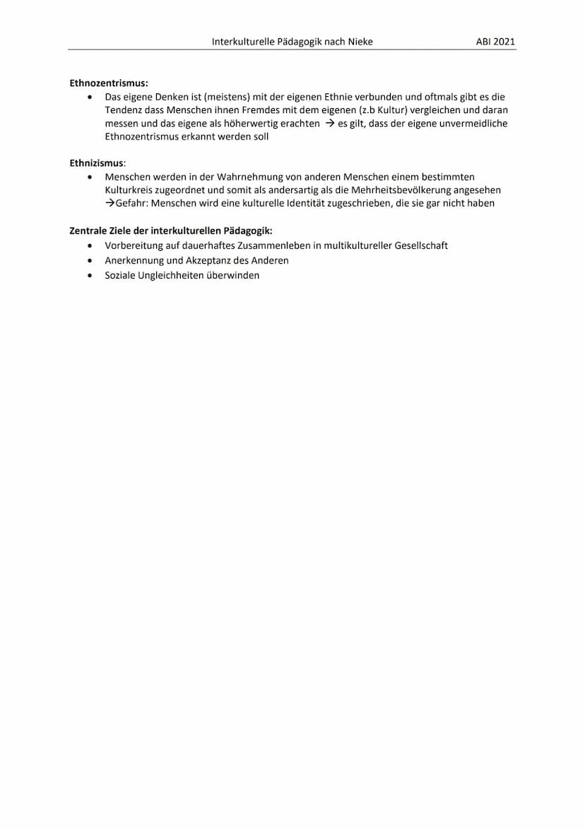 Interkulturelle Erziehung:
Minoritäten:
●
●
Majoritäten:
●
Integration:
●
Förderung des Zusammenlebens von Menschen unterschiedlicher Herkun