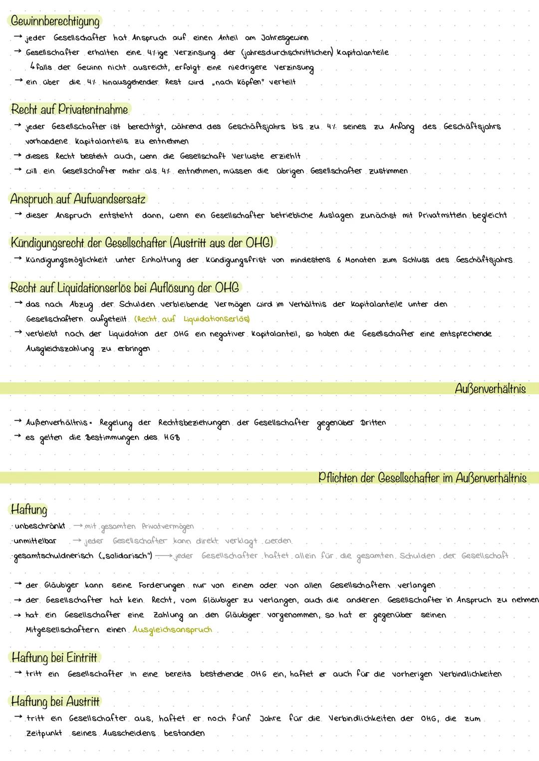 → OHG - offene Handelsgesellschaft.
→Gesellschaft mit zwei oder mehr Gesellschaftern
Haftung der Gesellschafter ist uneingeschränkt.
Persone