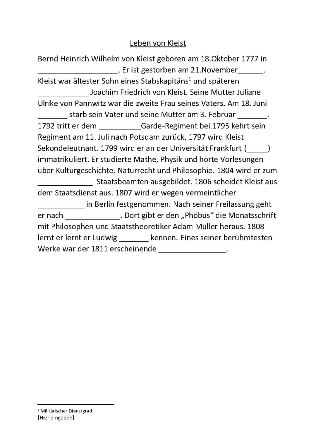 Heinrich von Kleist: Leben, Werke und Der zerbrochene Krug