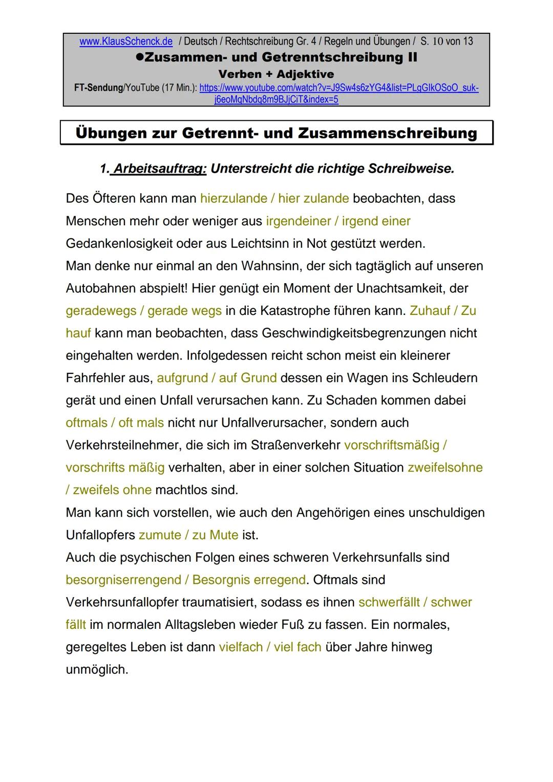 www.KlausSchenck.de / Deutsch (2008/09) / Rechtschreibung Gr. 1 / Regeln und Übungen / S. 1 von 11
s-Laute / Doppelungen / dass/das
FT-Sendu