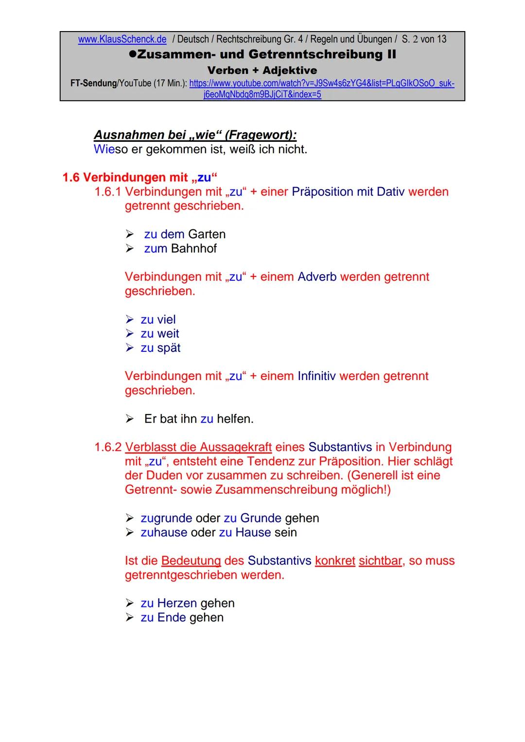 www.KlausSchenck.de / Deutsch (2008/09) / Rechtschreibung Gr. 1 / Regeln und Übungen / S. 1 von 11
s-Laute / Doppelungen / dass/das
FT-Sendu