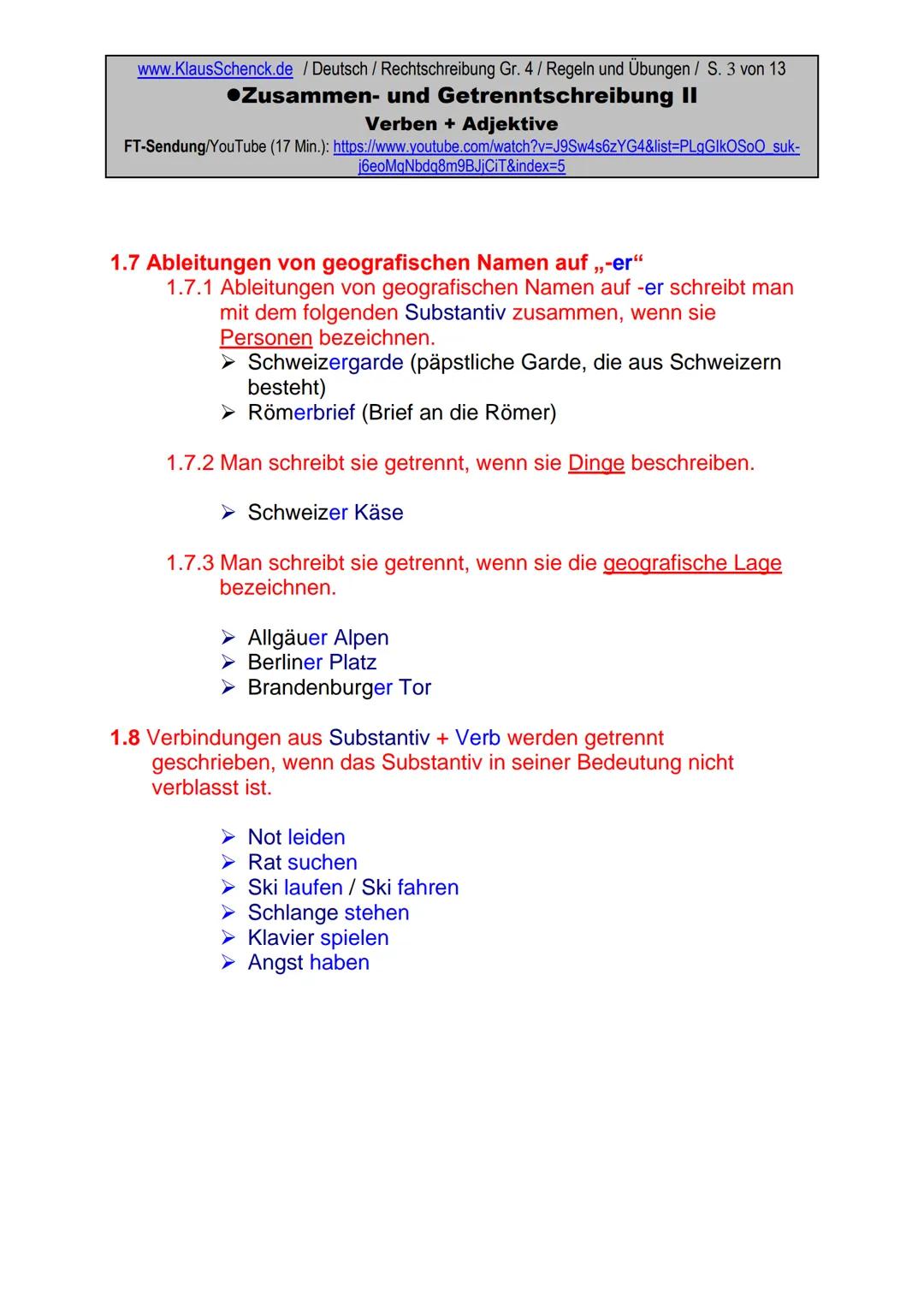 www.KlausSchenck.de / Deutsch (2008/09) / Rechtschreibung Gr. 1 / Regeln und Übungen / S. 1 von 11
s-Laute / Doppelungen / dass/das
FT-Sendu