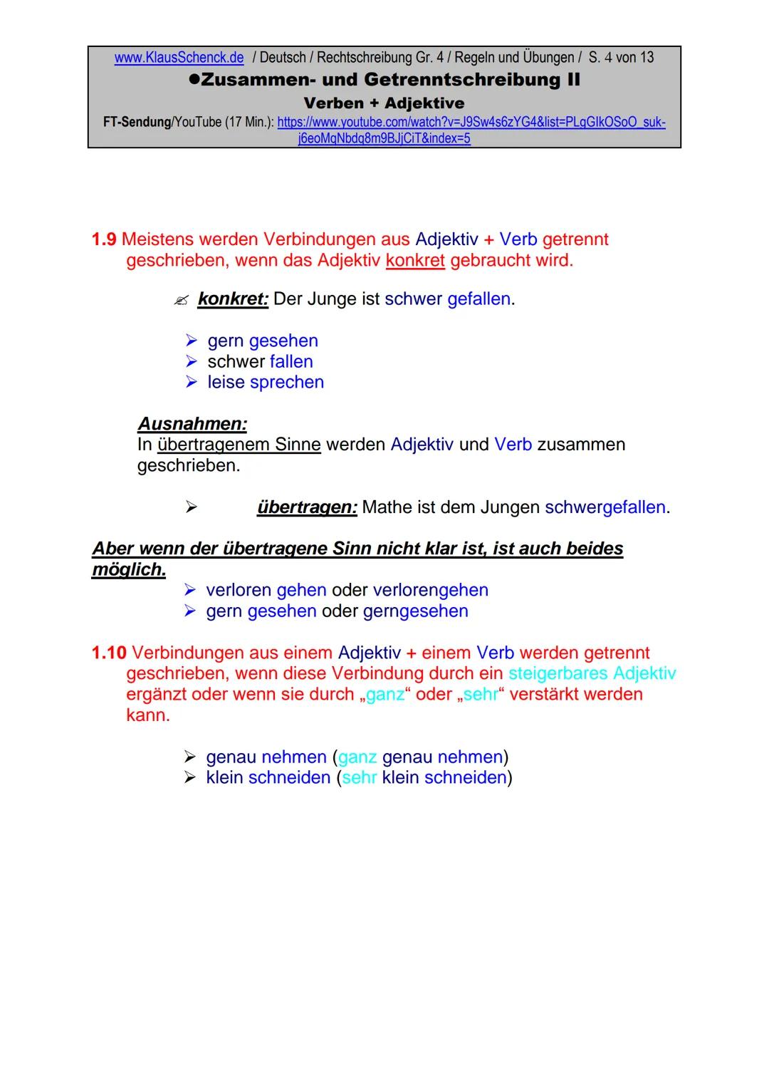 www.KlausSchenck.de / Deutsch (2008/09) / Rechtschreibung Gr. 1 / Regeln und Übungen / S. 1 von 11
s-Laute / Doppelungen / dass/das
FT-Sendu