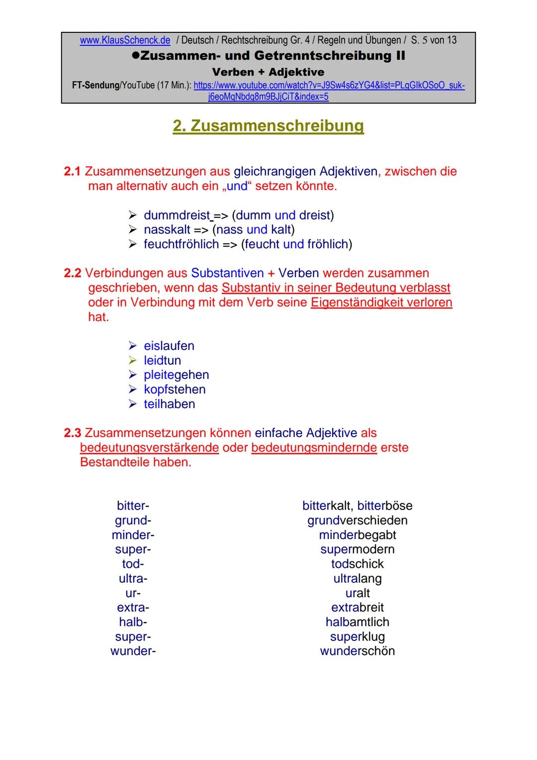 www.KlausSchenck.de / Deutsch (2008/09) / Rechtschreibung Gr. 1 / Regeln und Übungen / S. 1 von 11
s-Laute / Doppelungen / dass/das
FT-Sendu