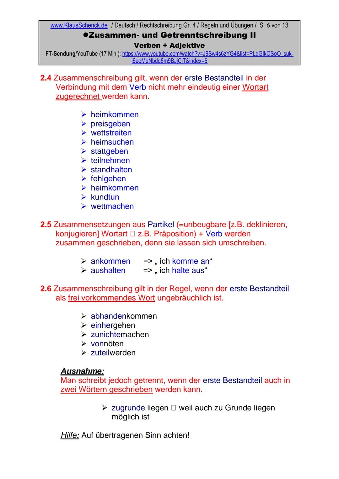 www.KlausSchenck.de / Deutsch (2008/09) / Rechtschreibung Gr. 1 / Regeln und Übungen / S. 1 von 11
s-Laute / Doppelungen / dass/das
FT-Sendu