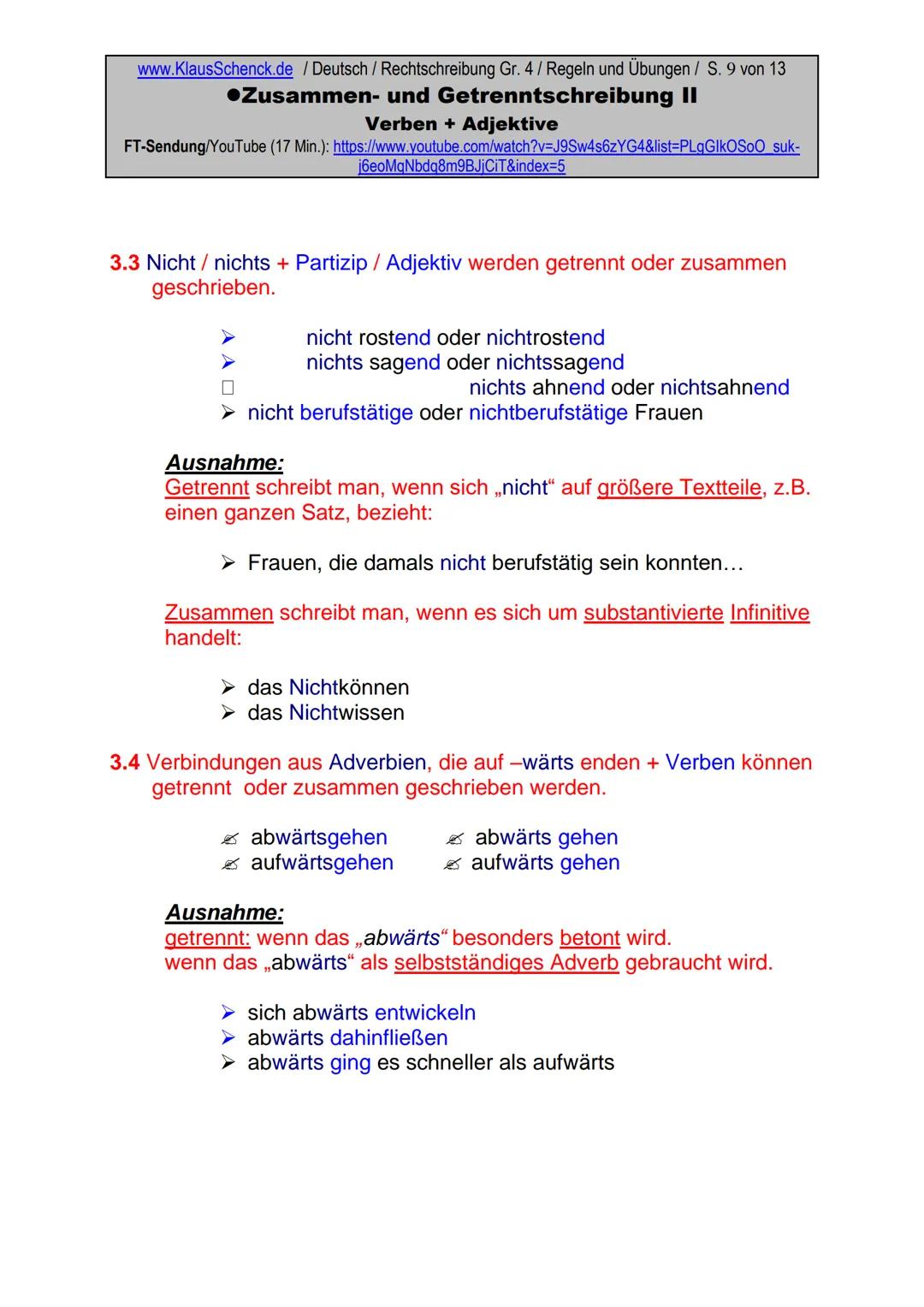 www.KlausSchenck.de / Deutsch (2008/09) / Rechtschreibung Gr. 1 / Regeln und Übungen / S. 1 von 11
s-Laute / Doppelungen / dass/das
FT-Sendu