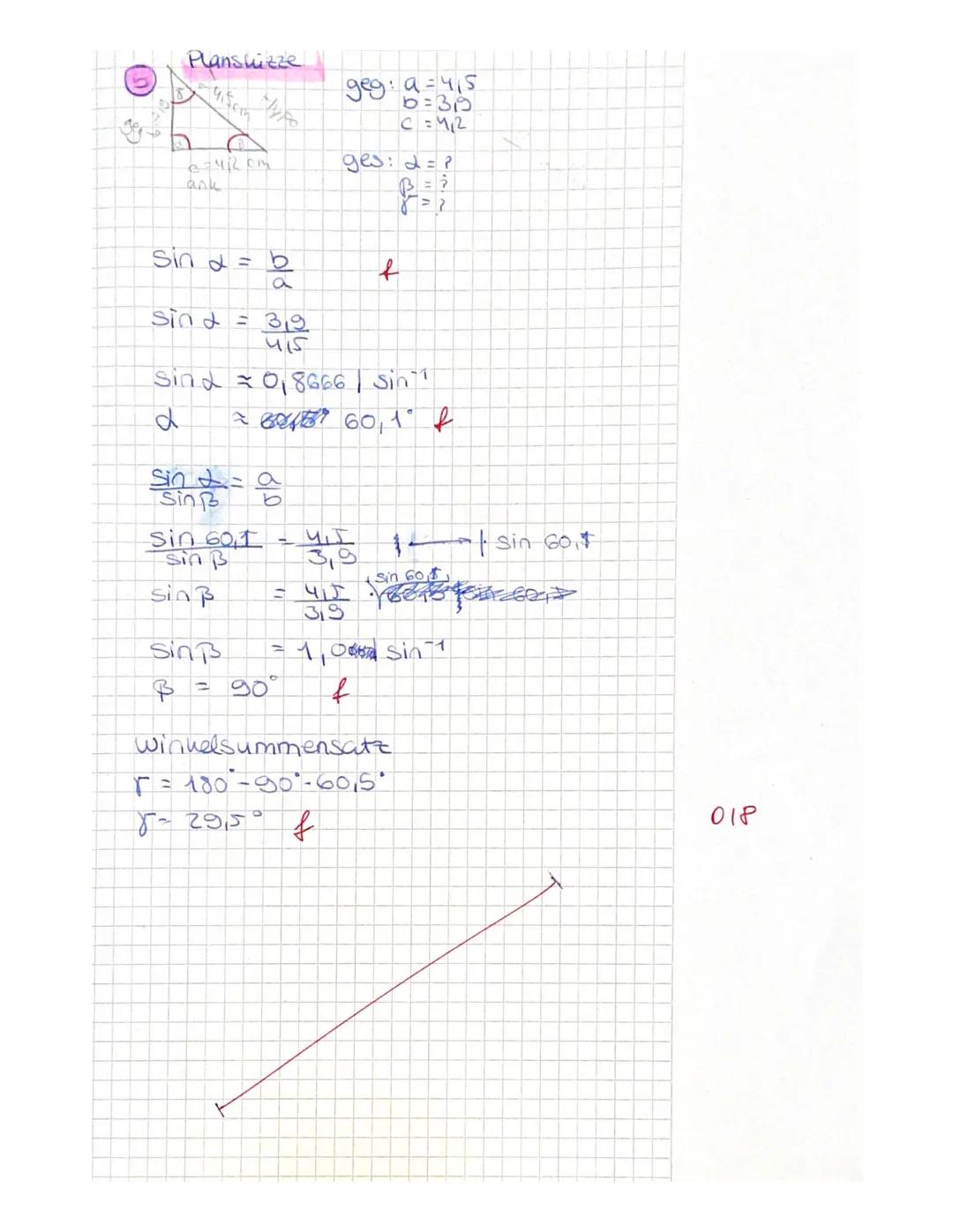 10.Jg. E-Kurs
Mathematikarbeit Nr. 3
Trigonometrie
a) a = 15,5 cm
b) c = 6,2 cm
Aufgabe 1: Bestimme mit Hilfe des Sinus, Kosinus, Tangens od