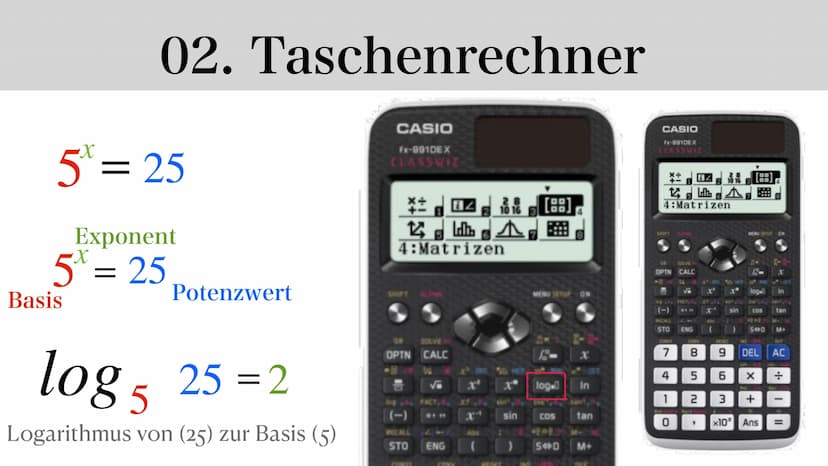 Logarithmus
Dunja & Asrin
Log a b Gliederung
01. Einstieg + Formeln
05. Logarithmus als Funktion
02.
06. Ableiten
03. Beispiel + Aufgaben 07