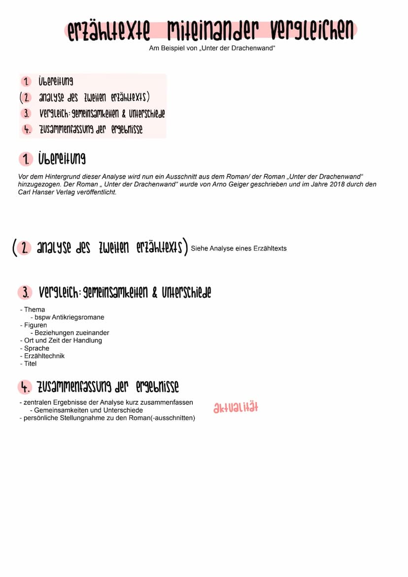analyse eines erzähltexts
1. einleitung
- Titel, Verfasser, Erscheinungs-/ Entstehungsjahr, Textsorte
- Thema
- zentrale Problematik oder di