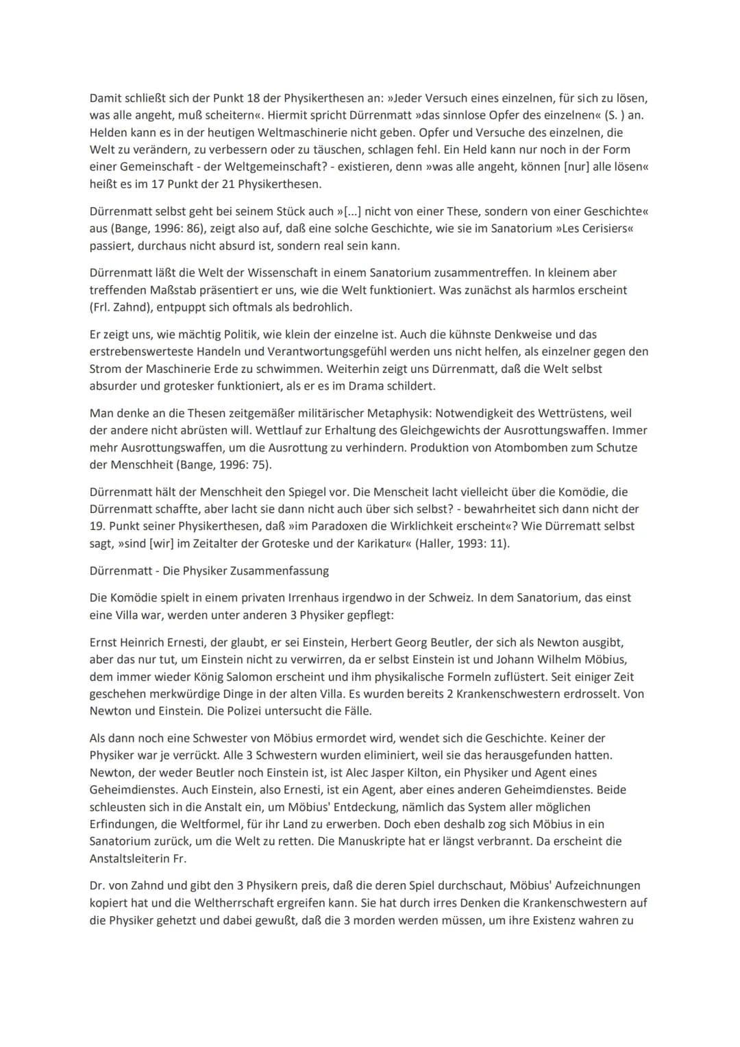 "Die Physiker", Friedrich Dürrenmatt
Die Thematik des Stücks läßt eine Transformation der Charaktere auf politische und gesellschaftliche
Ve