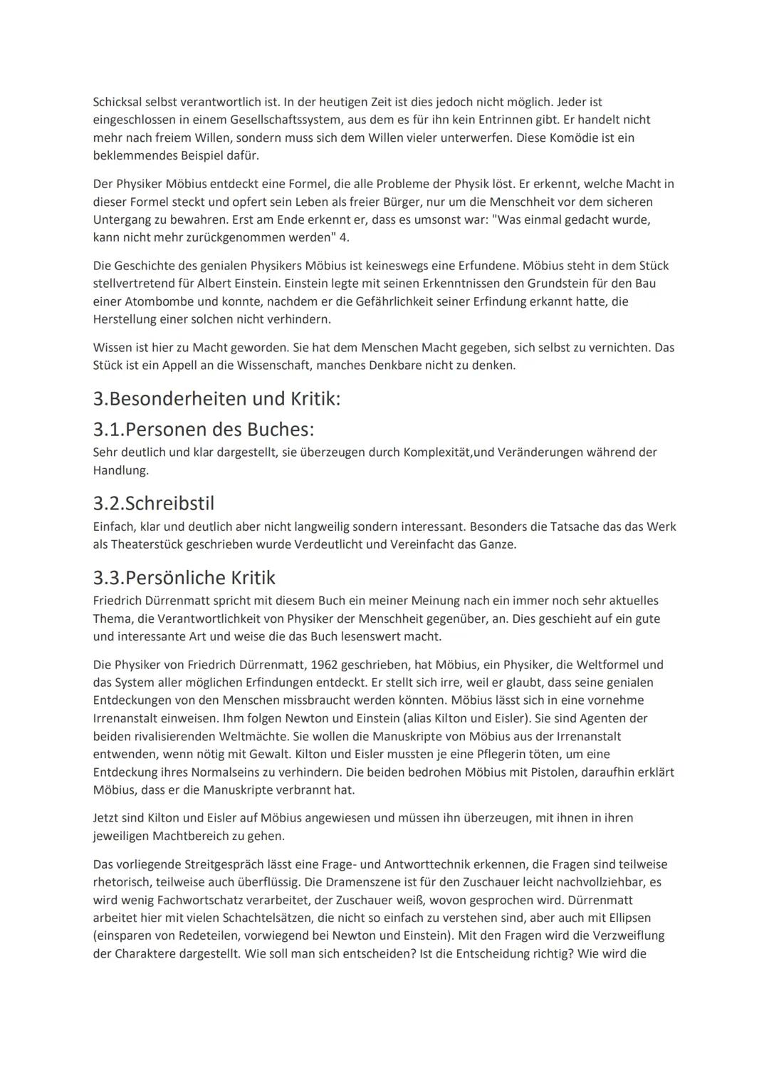 "Die Physiker", Friedrich Dürrenmatt
Die Thematik des Stücks läßt eine Transformation der Charaktere auf politische und gesellschaftliche
Ve