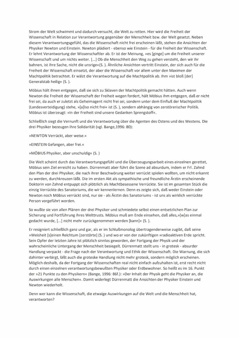 "Die Physiker", Friedrich Dürrenmatt
Die Thematik des Stücks läßt eine Transformation der Charaktere auf politische und gesellschaftliche
Ve