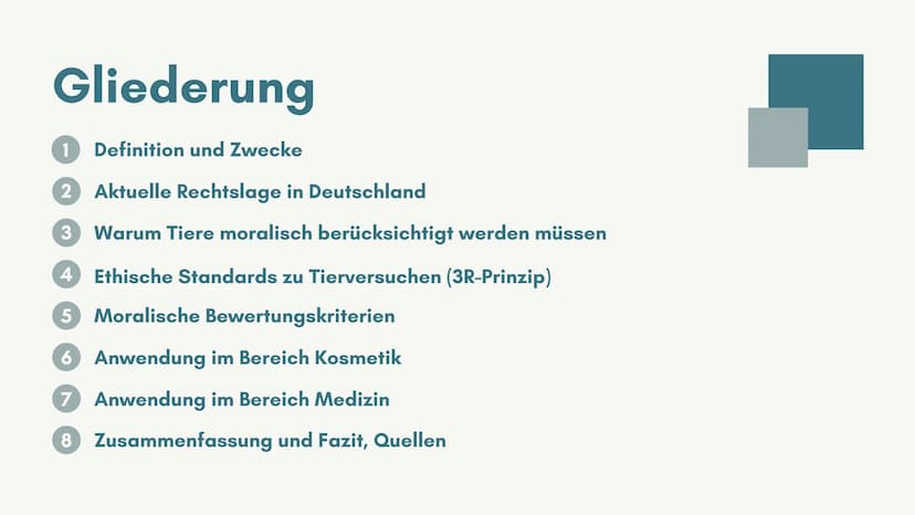 SIND
TIERVERSUCHE
MORALISCH
VERTRETBAR?
von ...
MSA-PRÄSENTATION Gliederung
1
Definition und Zwecke
2 Aktuelle Rechtslage in Deutschland
3 W