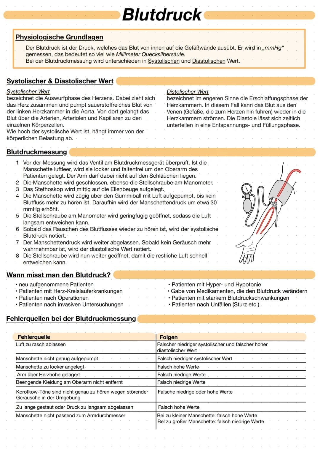 Physiologische Grundlagen
Der Blutdruck ist der Druck, welches das Blut von innen auf die Gefäßwände ausübt. Er wird in ,,mmHg"
gemessen, da