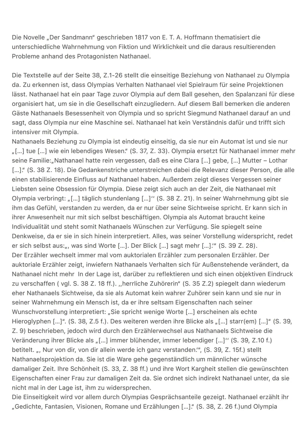 Die Novelle ,,Der Sandmann" geschrieben 1817 von E. T. A. Hoffmann thematisiert die
unterschiedliche Wahrnehmung von Fiktion und Wirklichkei