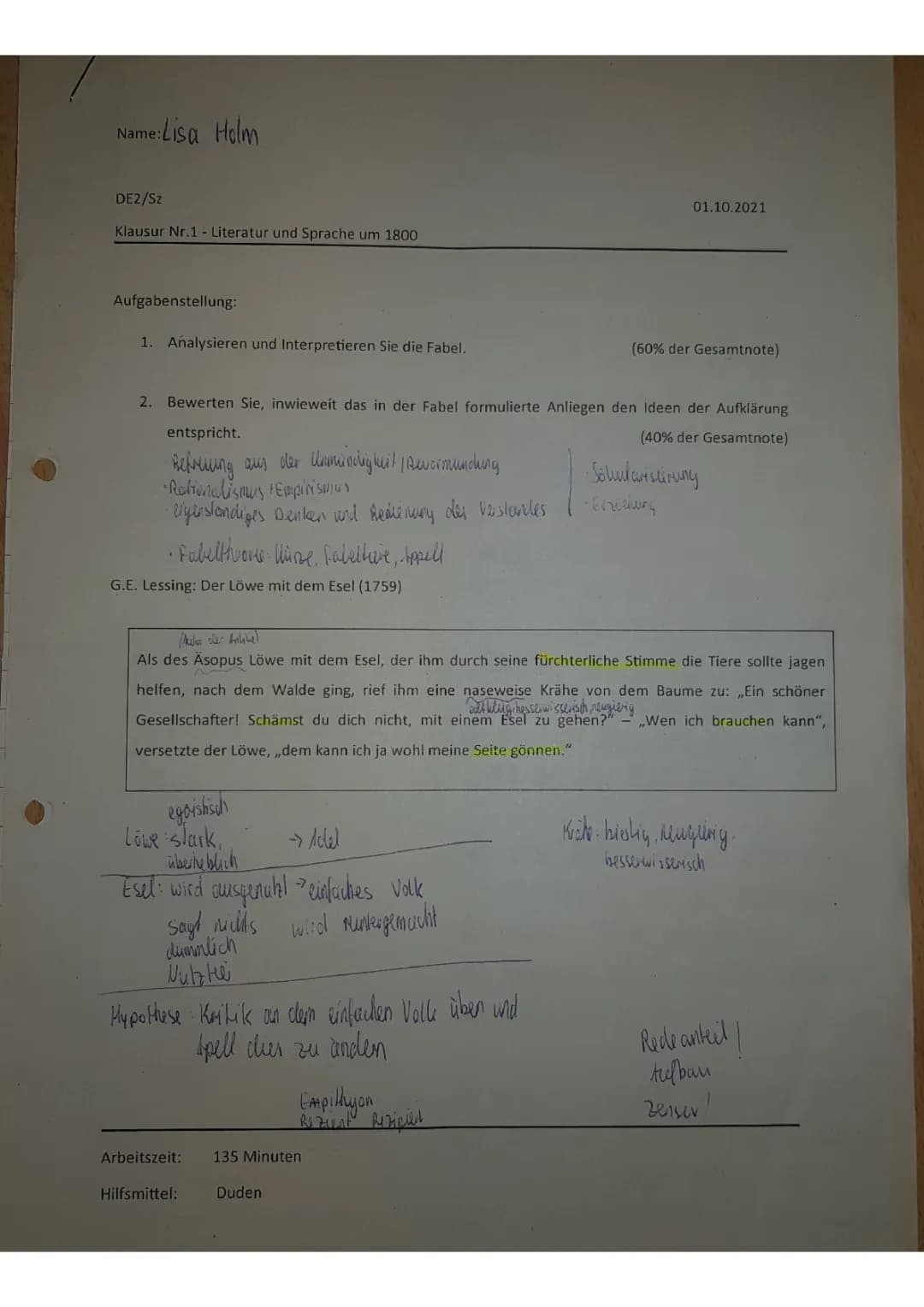 Fabel Aufklärung