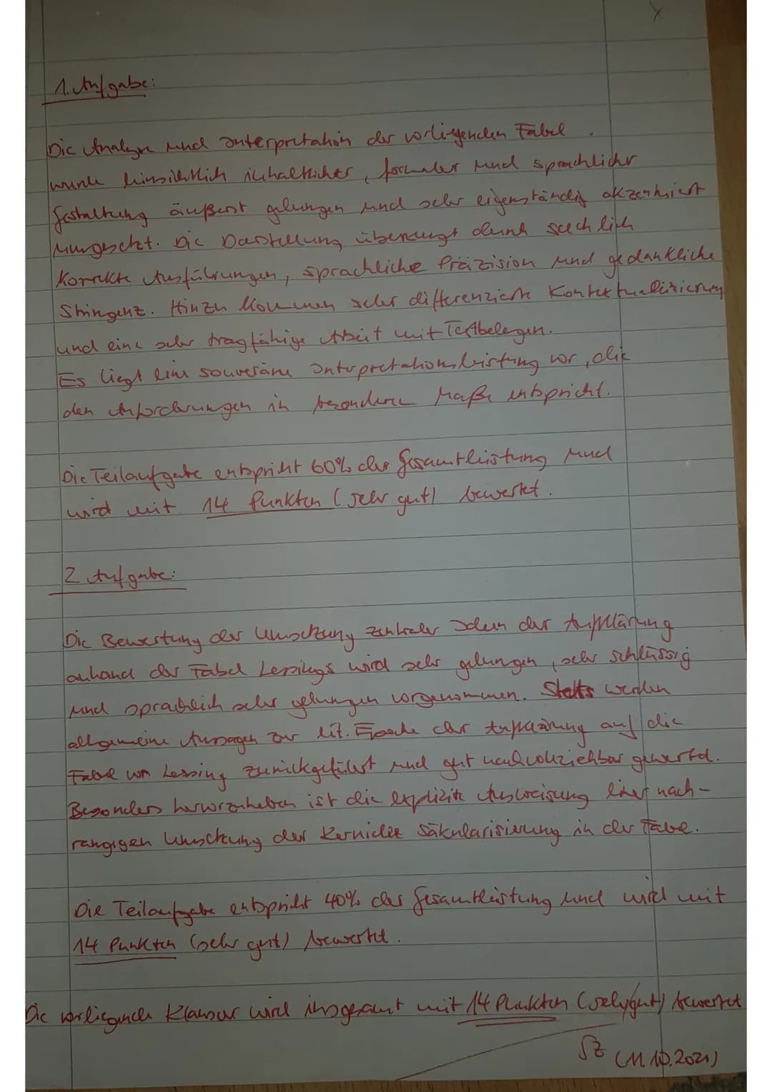 Name:Lisa Holm
DE2/Sz
Klausur Nr.1 - Literatur und Sprache um 1800
Aufgabenstellung:
1. Analysieren und Interpretieren Sie die Fabel.
G.E. L